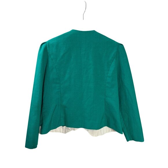 Vintage Leslie Fay Teal White Button Front Blazer Jacket Petite Size 14P - Picture 2 of 5